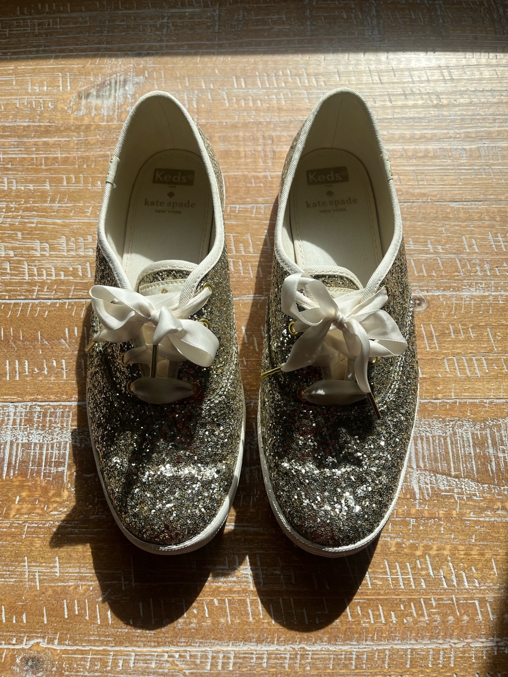 kate spade Gold Glitter Lace-Up Sneakers - Picture 4 of 7